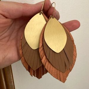 Noonday Collection Brass and Leather Layered Fringe Earrings